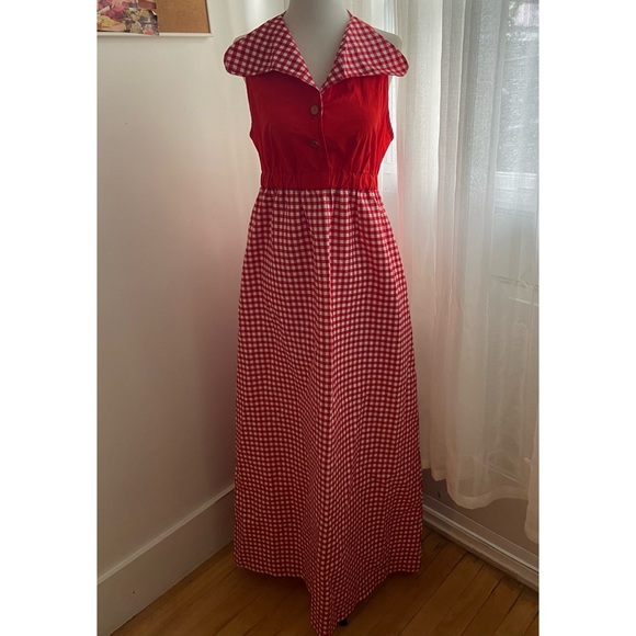 70s ´Rhapsody n Robes’ vintage red gingham maxi dress. - Picture 3 of 7
